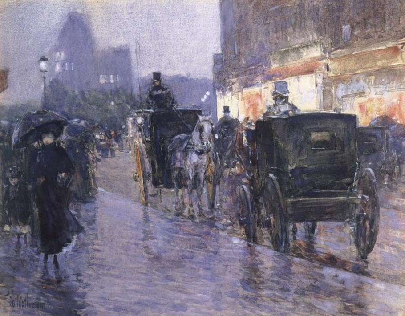 Childe Hassam Horse Drawn Coach at Evening oil painting image